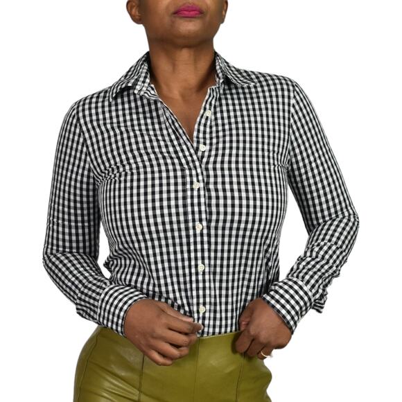 Rochelle Behrens The Shirt Icon White Check Button Front Tailored No Gape XS - Picture 11 of 15